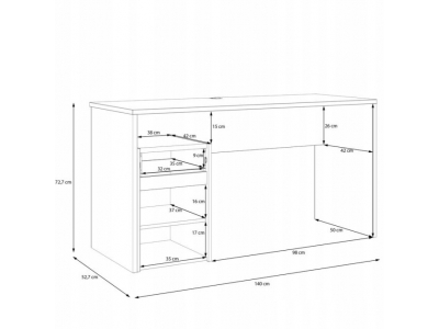 Biurko z szufladą półki młodzieżowe Forte MDUB112-C827 dąb artisan 140 cm