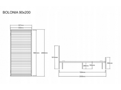 Łóżko metalowe młodzieżowe pojedyncze BOLONIA 90 x 200 kolor biały