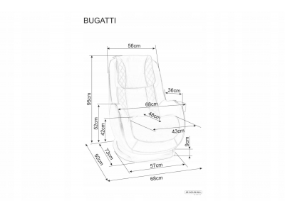 Fotel kubełkowy masujący BUGATTI elektryczny z USB ekoskóra szary