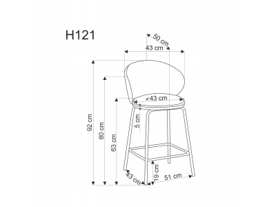 Hoker z oparciem krzesło barowe H121 Halmar szary velvet Mavel 14