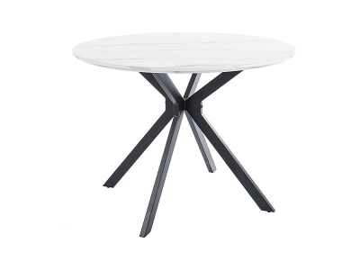 Stół okrągły do jadalnia ASTER fi 100 cm biały efekt marmur / czarny