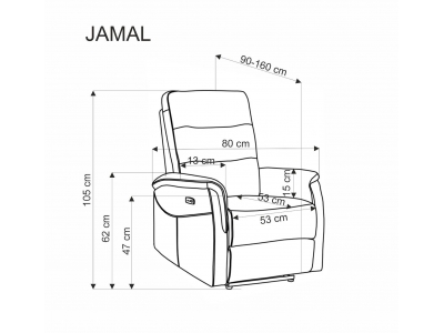 Fotel rozkładany elektryczny z USB relax JAMAL popielaty odin 15 Halmar