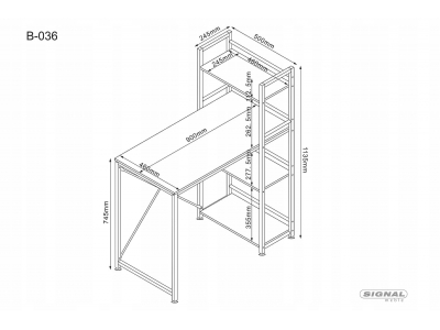 Biurko z regałem prostokątne loft młodzieżowe biurowe B-036 dąb / czarny