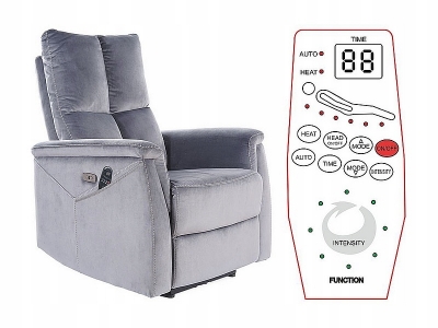 Fotel rozkładany elektryczny masaż relax NEPTUN M velvet szary bluvel 14