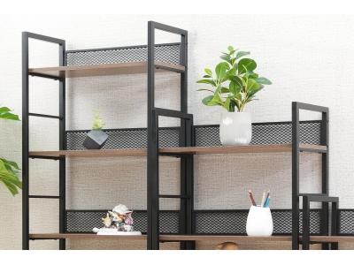 Regał metalowy na książki biurowy RAW R5 loft dąb / czarny mat 154x60x28