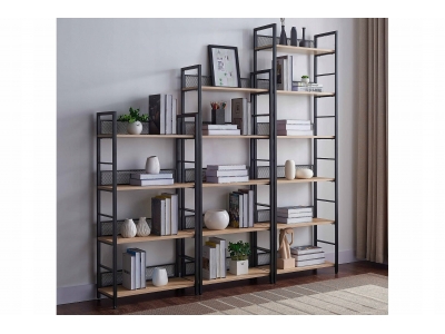 Regał wysoki metalowy na książki biurowy RAW R6 loft dąb / czarny 187x60x28
