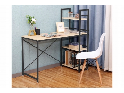 Biurko z regałem prostokątne loft młodzieżowe biurowe B-036 dąb / czarny