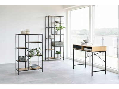 Regał metalowy na książki biurowy kwietnik Costa B dąb czarny loft