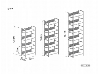 Regał wysoki metalowy na książki biurowy RAW R6 loft 187x60x28 czarny