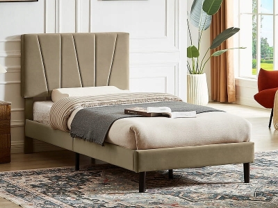 Łóżko tapicerowane pojedyncze młodzieżowe Savana velvet beż 90x200