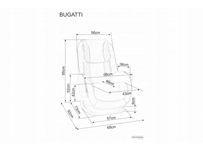 Fotel relax kubełkowy masujący BUGATTI z USB Signal ekoskóra szary / czarny