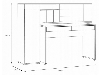 Biurko na kółkach z regałem Forte TRYNIDAD EGRB331L-C982A dąb artisan beton