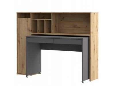 Biurko na kółkach z regałem Forte TRYNIDAD EGRB331L-C818 dąb artisan, szary