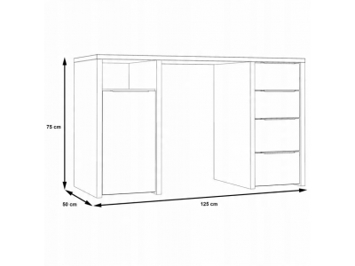 Białe biurko młodzieżowe 125x50cm z 4 szufladami i szafką CLPB251-120 Forte
