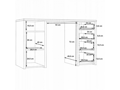 Białe biurko młodzieżowe 125x50cm z 4 szufladami i szafką CLPB251-120 Forte