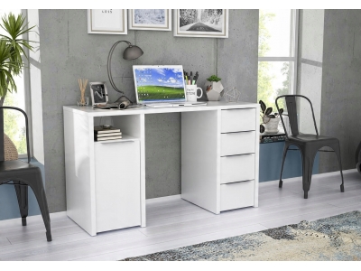 Białe biurko młodzieżowe 125x50cm z 4 szufladami i szafką CLPB251-120 Forte