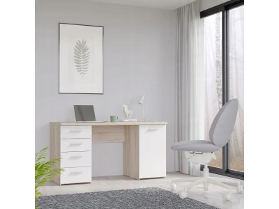 Biurko biuro MT926-Q36 145x60 cm z 4 szufladami i szafką Biały / Dąb Sonoma