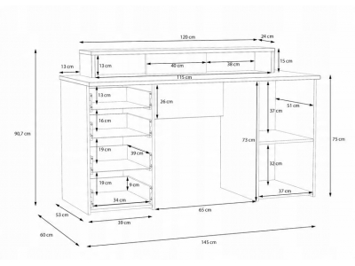 Biurko 145x60 cm z nadstawką na monitor NET106 MT980-M823 Dąb Artisan