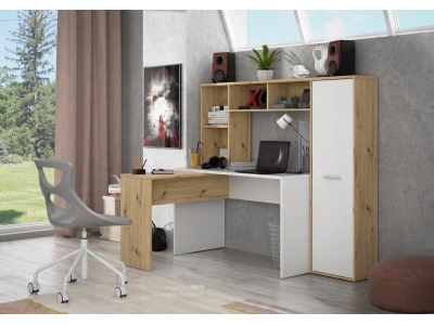 Biurko narożne z regałem Forte NET106 ERBB541-C979 biały dąb artisan L/P