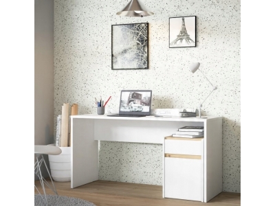 Biurko młodzieżowe Forte MODULTRICK 140x52,7x72,7 biały dąb artisan L/P