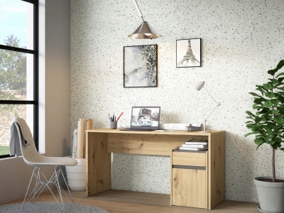 Biurko młodzieżowe Forte MODULTRICK 140x52,7x72,7 dąb artisan grafit L/P