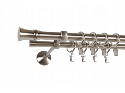 Karnisz ścienny Villa 200cm podwójny 19/16mm efekt stali srebrny