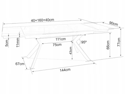 Stół prostokątny rozkładany cermaiczny NORTON 160 - 240 x 90 beż travertine