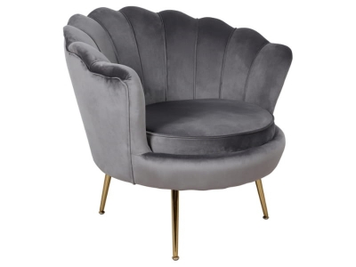 Fotel muszelka glamour salon Camellia 1 Velvet 14 szary / złoty Signal