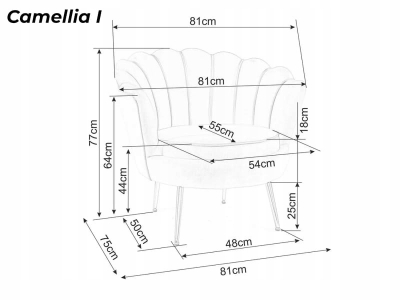 Fotel muszelka glamour salon Camellia 1 Velvet 14 szary / złoty Signal