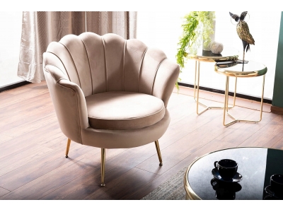Fotel muszelka Camellia 1 Velvet Signal beżowy bluvel 28 / złoty glamour