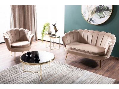 Fotel muszelka Camellia 1 Velvet Signal beżowy bluvel 28 / złoty glamour