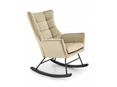 Fotel wypoczynkowy bujany na płozach BAZALTO velvet beż HLR / czarny Halmar