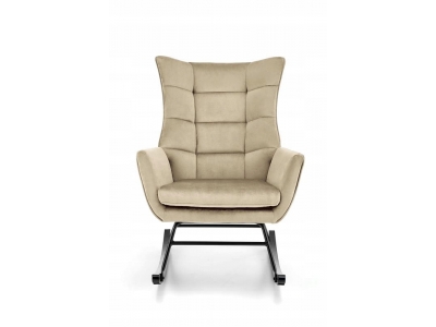 Fotel wypoczynkowy bujany na płozach BAZALTO velvet beż HLR / czarny Halmar