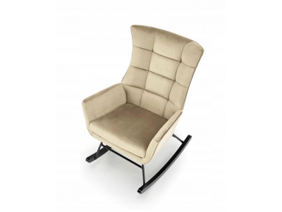 Fotel wypoczynkowy bujany na płozach BAZALTO velvet beż HLR / czarny Halmar