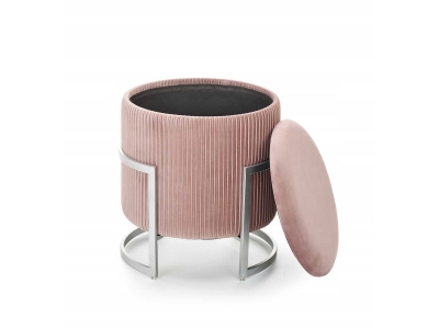 Pufa tapicerowana ze schowkiem otwierana CRICKET jasny różowy / srebrny