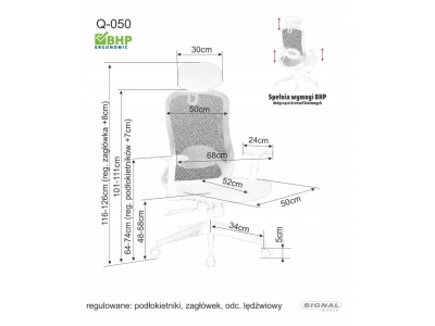 Fotel obrotowy pracowniczy biurowy gabinetowy BHP Q-050 czarny Signal