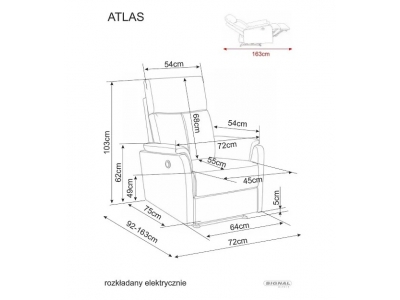 Fotel wypoczynkowy rozkładany elektryczny ATLAS Raven Cappuccino 45