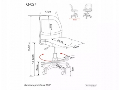 Fotel obrotowy z podnóżkiem dziecięcy młodzieżowy do biurka Q-027 szary