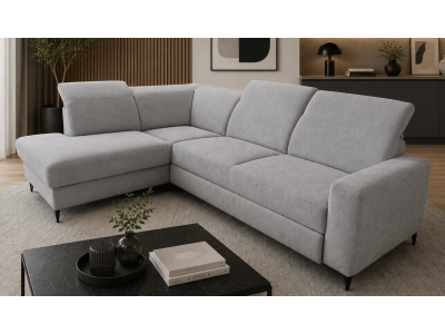 Kanapa narożna SKY z funkcją spania tkanina RAVEN 6 jasny szary