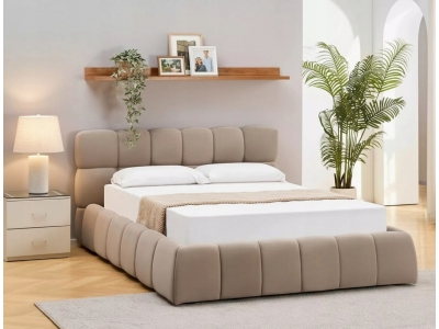 Łóżko podwójne z pojemnikiem tapicerowane PARMA 160x200 VELVET c. beż 40