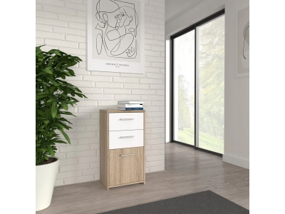 Wąska komoda mała do salonu QUADRO QDRK13 Dąb Sonoma + Biały FORTE