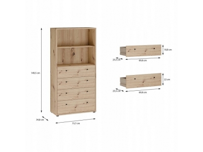 Regał ARCHBOX na książki z szaufladami T2KR411-D78 dąb artisan Forte